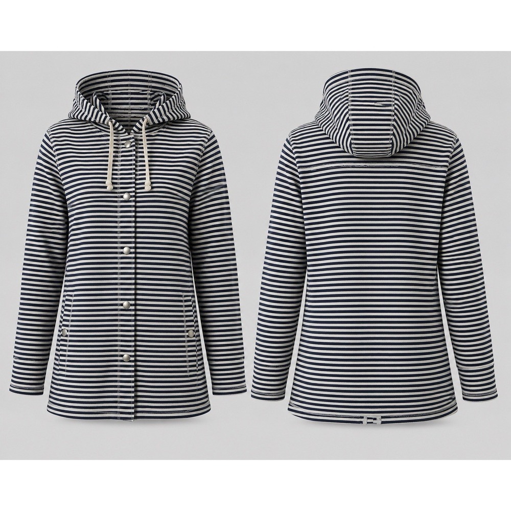 LL Bean Womens Medium BlackWhite Striped Organic Cotton Full Snap Hoodie Coastal